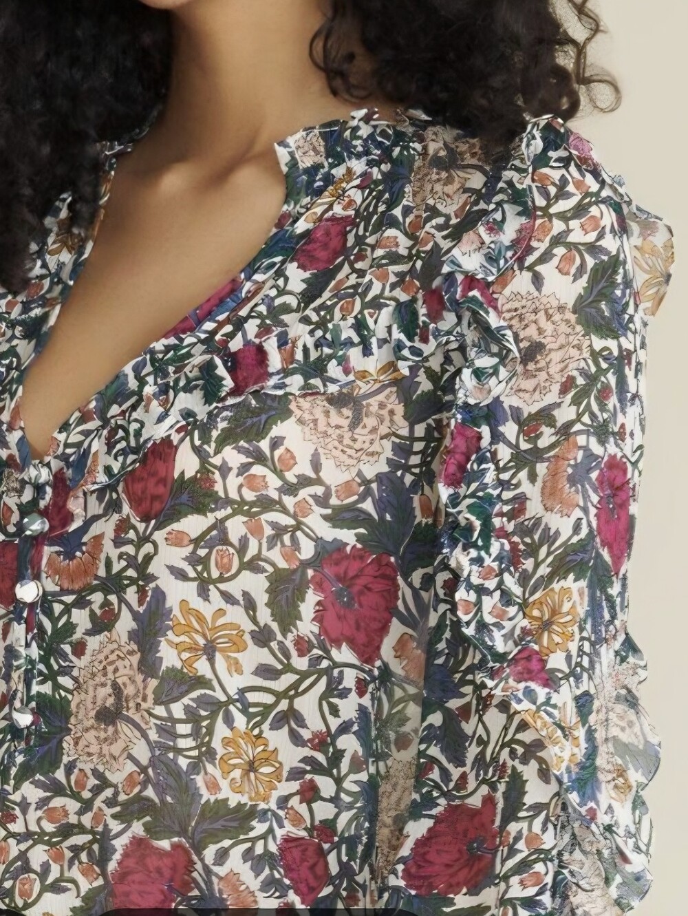 Veronica Beard Abra Blouse with Pink, Green & Yellow Floral Print Silk
